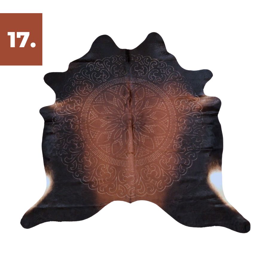Reddish Brown Cowhide Rug - Damask Laser Etched