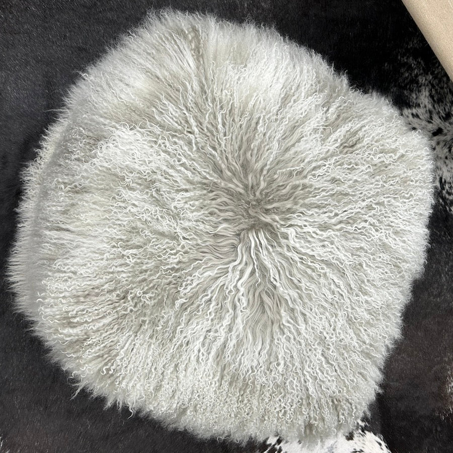 Mongolian Sheepskin Pouffe - Grey White Tips