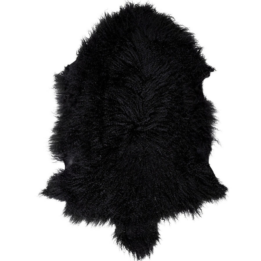 Mongolian sheepskin throw rug dyed in a rich black tone