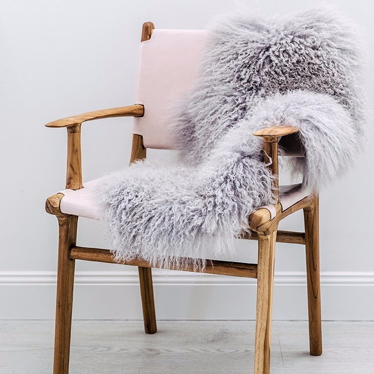 Light Grey Mongolian Sheepskin Throw Rug Hides of Excellence