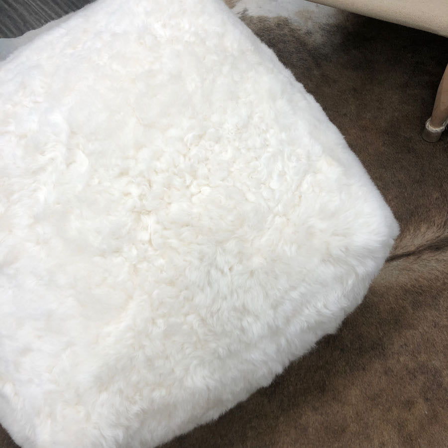 Icelandic Sheepskin Pouffe - White (Shorn)