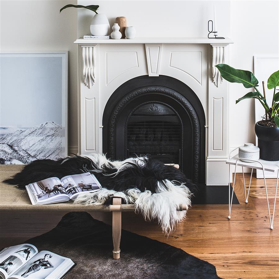 Icelandic Sheepskin Rug - Black and White Spot