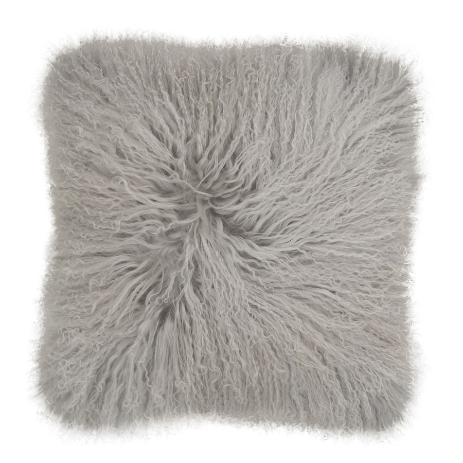 Mongolian Sheepskin Cushion - Light Grey 40cm