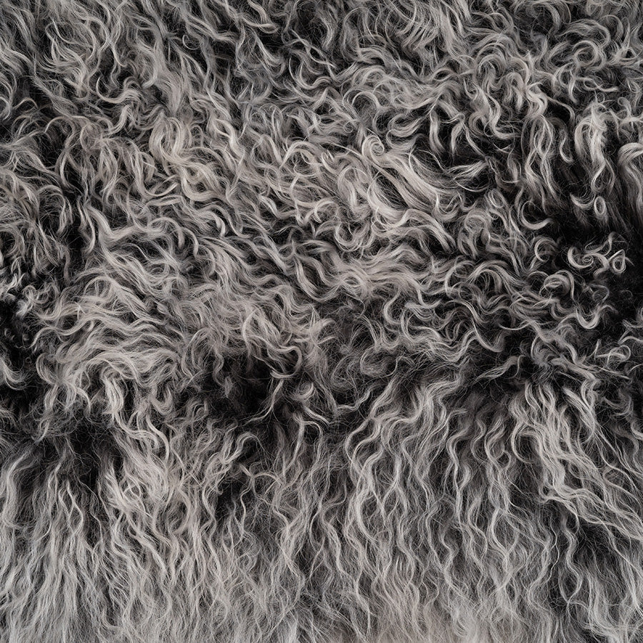 Mongolian Sheepskin Cushion - Charcoal White Tip Lumbar