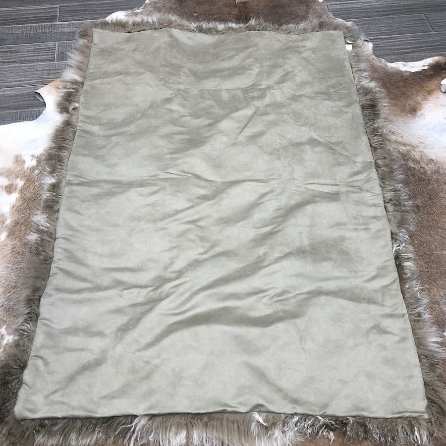 Mongolian Sheepskin Throw Blanket - Khaki White Tip