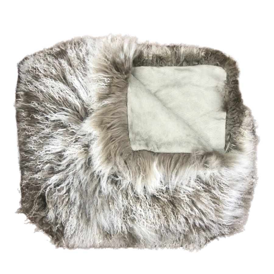 Mongolian Sheepskin Throw Blanket - Khaki White Tip