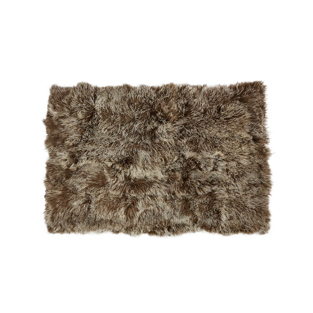 Mongolian Sheepskin Throw Blanket - Khaki White Tip