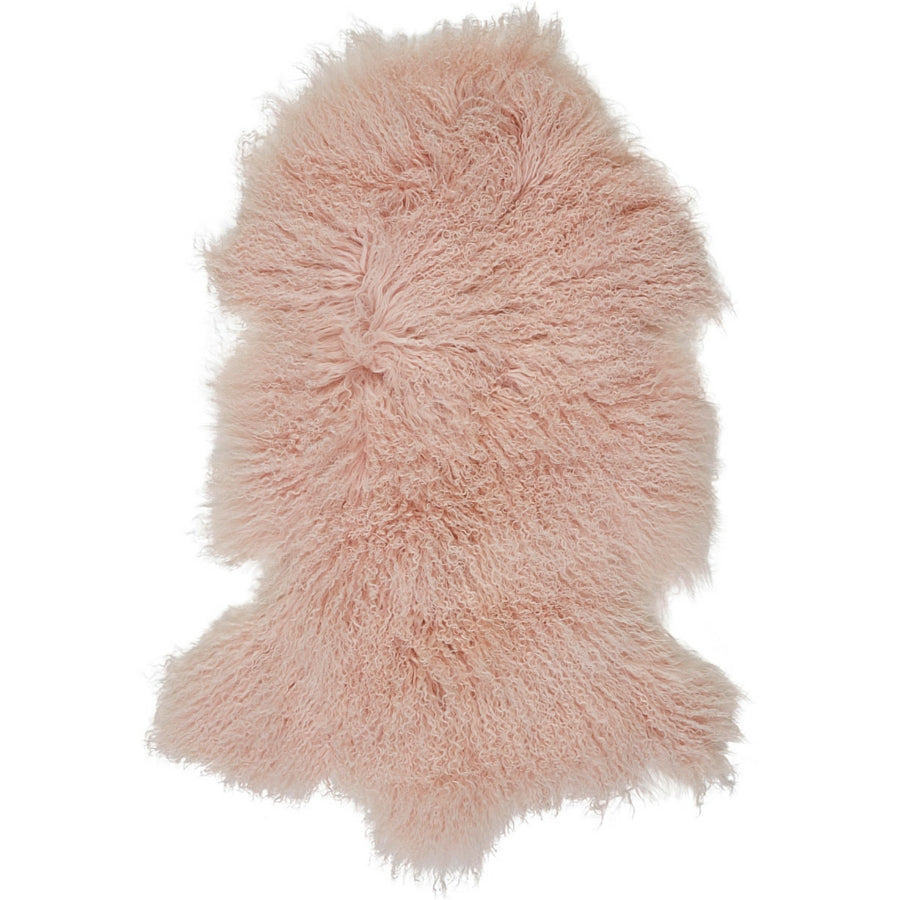 Mongolian sheepskin throw rug dyed in blush