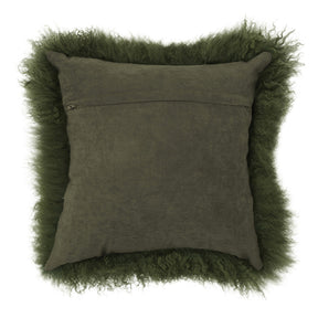 Mongolian Sheepskin Cushion - Olive Green 50cm