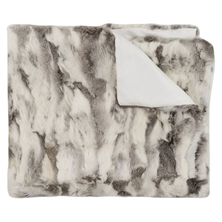 Rabbit Hide Blanket - White & Grey