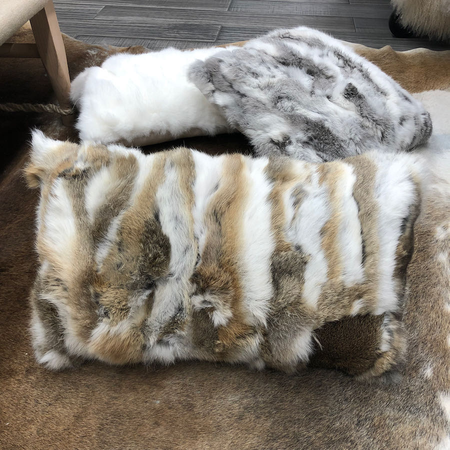 Rabbit Fur Pillow Lumbar - Beige White