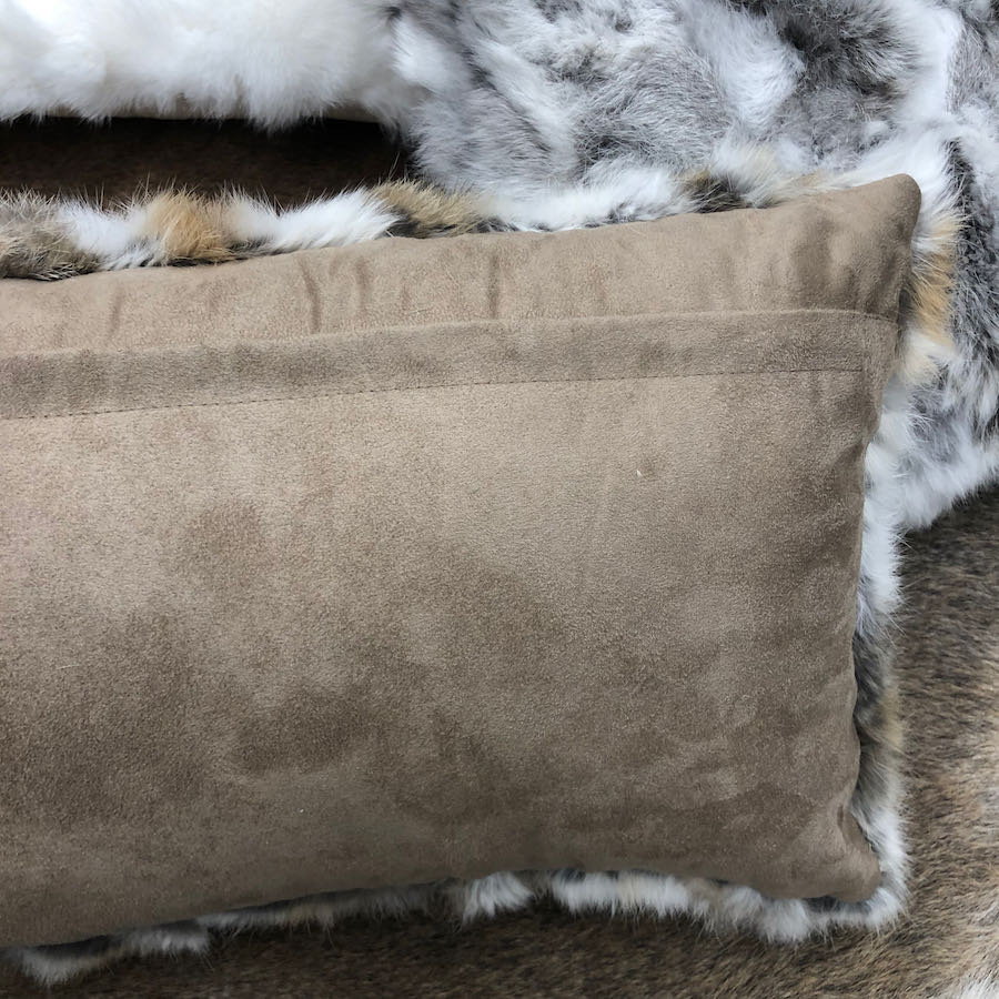 Rabbit Fur Pillow Lumbar - Beige White