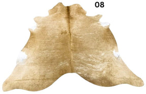 Beige and white cowhide rug No. 08 featuring soft neutral tones and natural hide character.