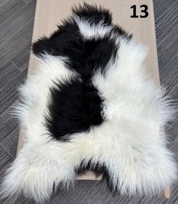Icelandic Sheepskin Rug – White & Black Spotted | Long Wool Natural Hide