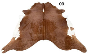 Brown and white Hereford cowhide rug 03 with a symmetrical pattern on a white background