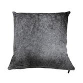 Grey cowhide cushion showing natural hair texture and subtle tonal variation