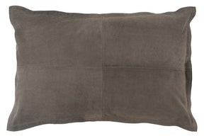 Grey nubuck leather cushion with soft matte finish and velvety texture