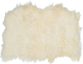 Full Icelandic sheepskin floor rug in natural white made from three hides stitched together, photographed on a white background