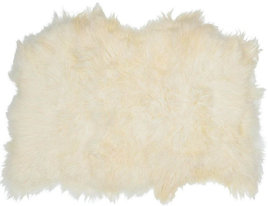 Full Icelandic sheepskin floor rug in natural white made from three hides stitched together, photographed on a white background