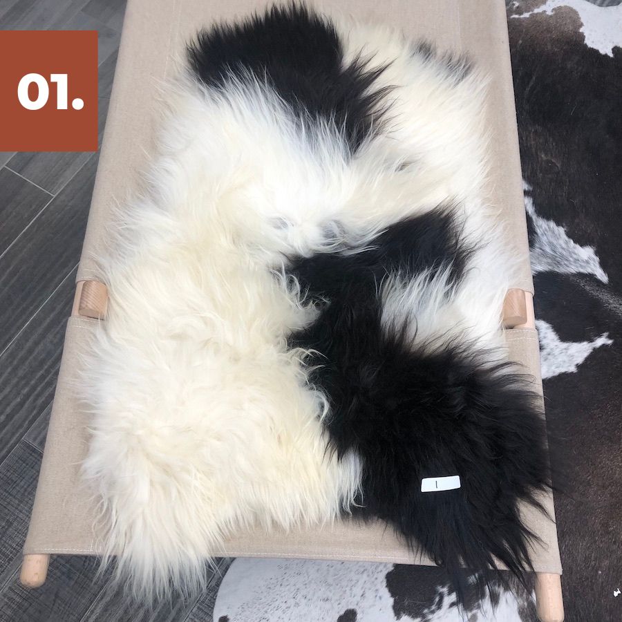 Icelandic Sheepskin Rug - Black and White Spot