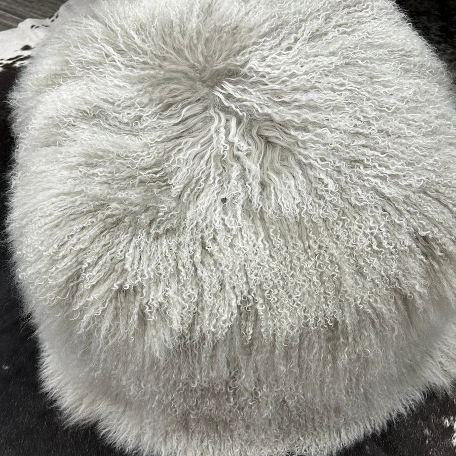 Mongolian Sheepskin Pouffe - Grey White Tips