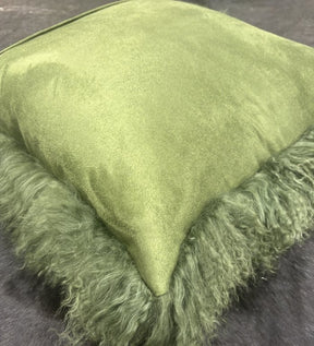 Mongolian Sheepskin Cushion - Olive Green 50cm (Its back!)