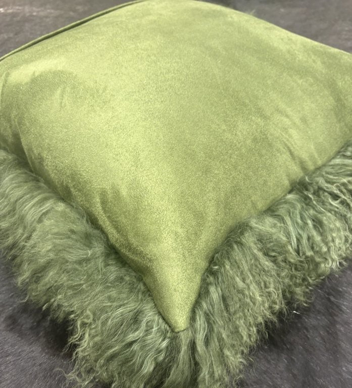 Mongolian Sheepskin Cushion - Olive Green 50cm (Its back!)