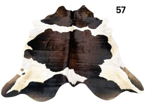 Large reddish brown cowhide rug number 57 with rich dark tones and natural markings on a white background