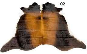 Reddish brown cowhide rug small size hide 02 genuine hide with lighter base and scattered brown markings displayed on white background