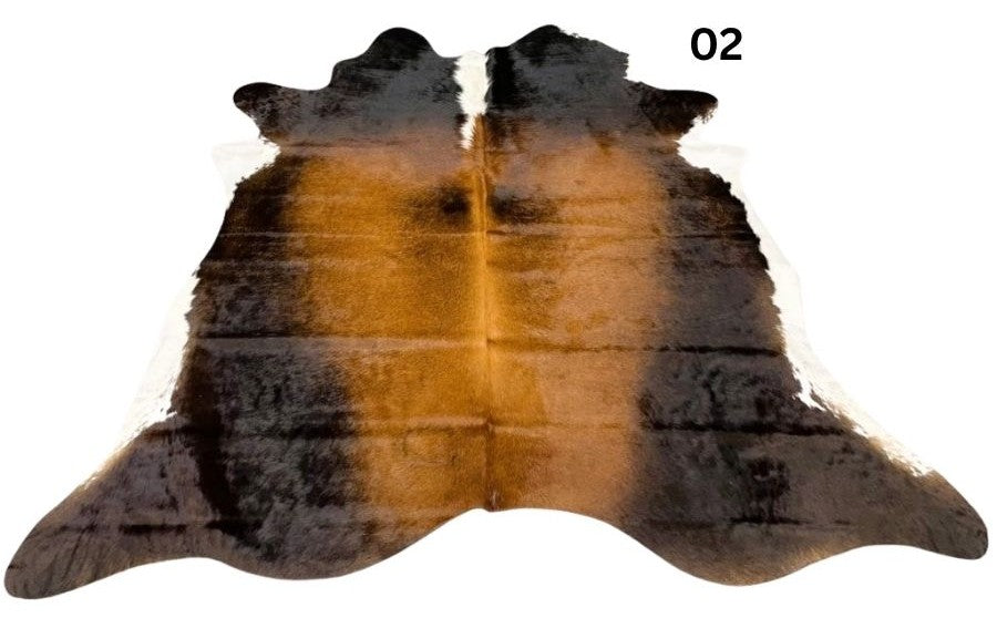 Reddish brown cowhide rug small size hide 02 genuine hide with lighter base and scattered brown markings displayed on white background