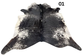 Salt and pepper cowhide rug number 01 with natural markings on a white background