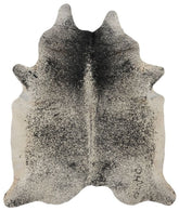 Salt and pepper cowhide rug number 01 showing natural marbling and speckled pattern on a white background