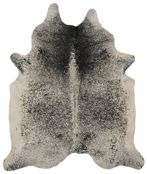 Salt and pepper cowhide rug number 01 showing natural marbling and speckled pattern on a white background