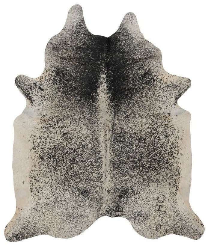 Salt and pepper cowhide rug number 01 showing natural marbling and speckled pattern on a white background