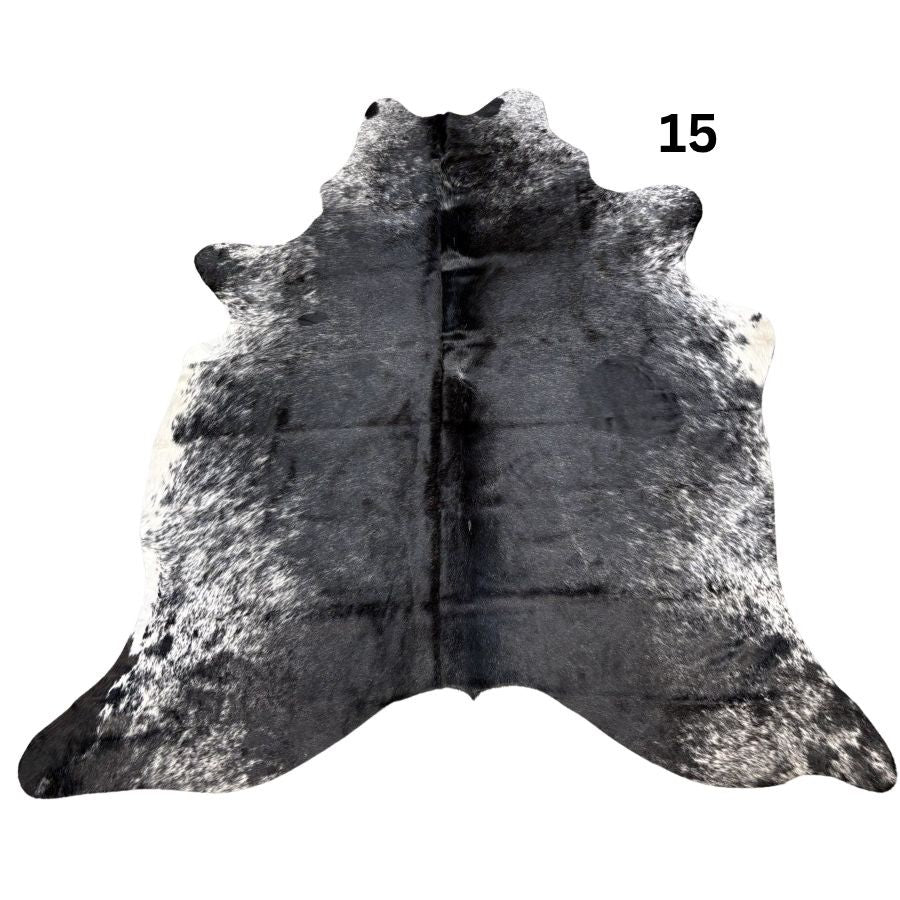 Natural salt and pepper cowhide rug – hide number 15 with unique markings