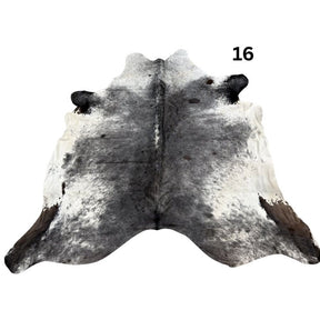 Natural salt and pepper cowhide rug – hide number 16 with unique markings