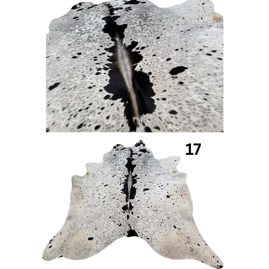 Natural salt and pepper cowhide rug – hide number 17 with unique markings