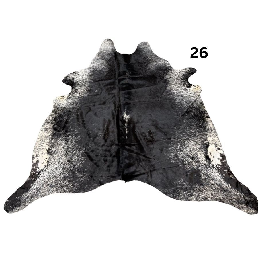 Natural salt and pepper cowhide rug – hide number 26 with unique markings