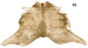 Solid beige cowhide rug number 01 with soft even tones and natural markings on a white background