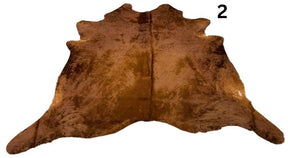Solid brown cowhide rug number 02 with rich brown tones and natural markings on a white background