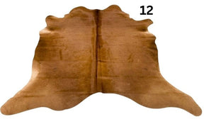 Solid brown cowhide rug number 12 with rich brown tones and natural markings on a white background