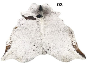 Speckled longhorn cowhide rug small size hide 03 genuine hide with light base and fine brown speckled markings displayed on white background