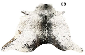 Speckled longhorn cowhide rug small size hide 08 genuine hide with light base and brown speckled markings displayed on white background