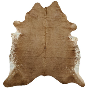 Beige and white cowhide rug shown as a standard shape and colour example on a white background