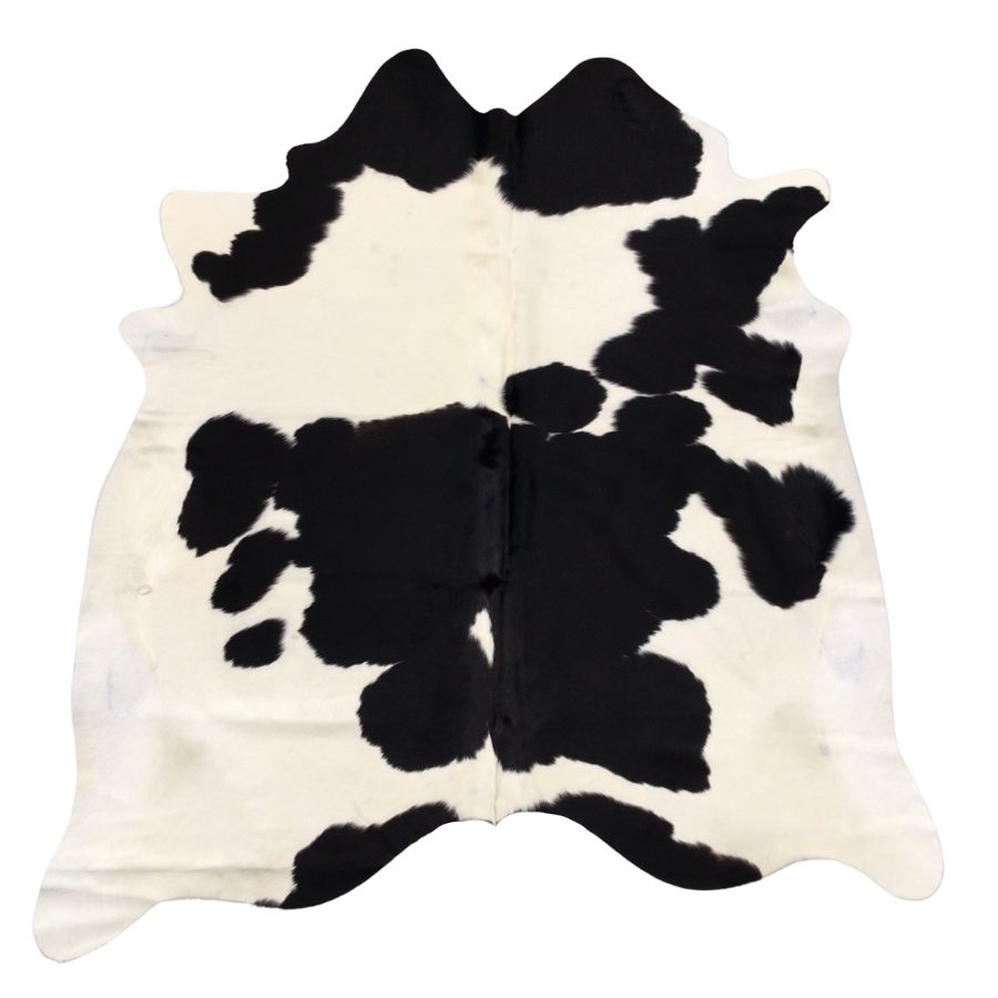 Example of a black and white cowhide rug showing typical pattern and natural variation