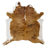 White belly cowhide rug with white spine and natural tonal variation shown on a white background