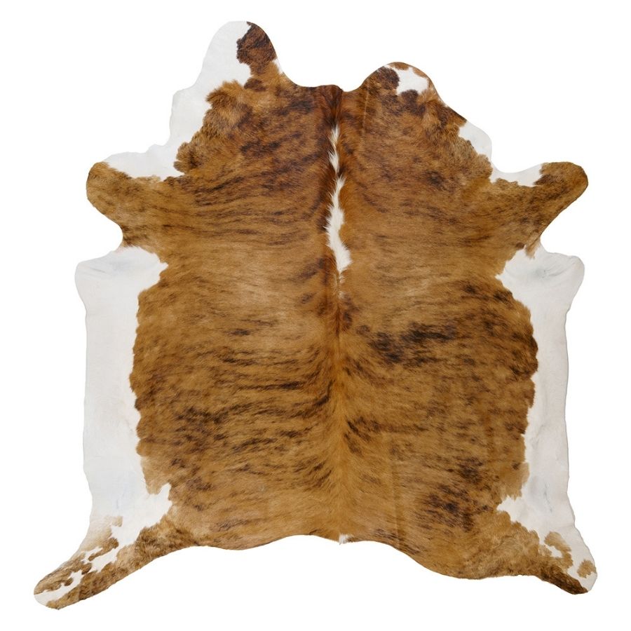 White belly cowhide rug with white spine and natural tonal variation shown on a white background