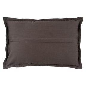 Grey nubuck leather cushion showing textile backing and stitched seam detail
