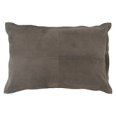 Grey nubuck leather cushion with a smooth matte surface and subtle panel detailing