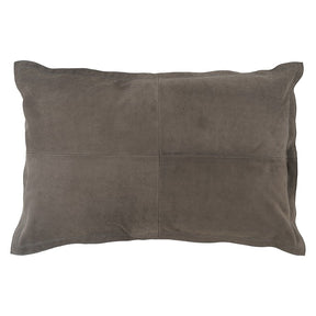 Grey nubuck leather cushion with a smooth matte surface and subtle panel detailing